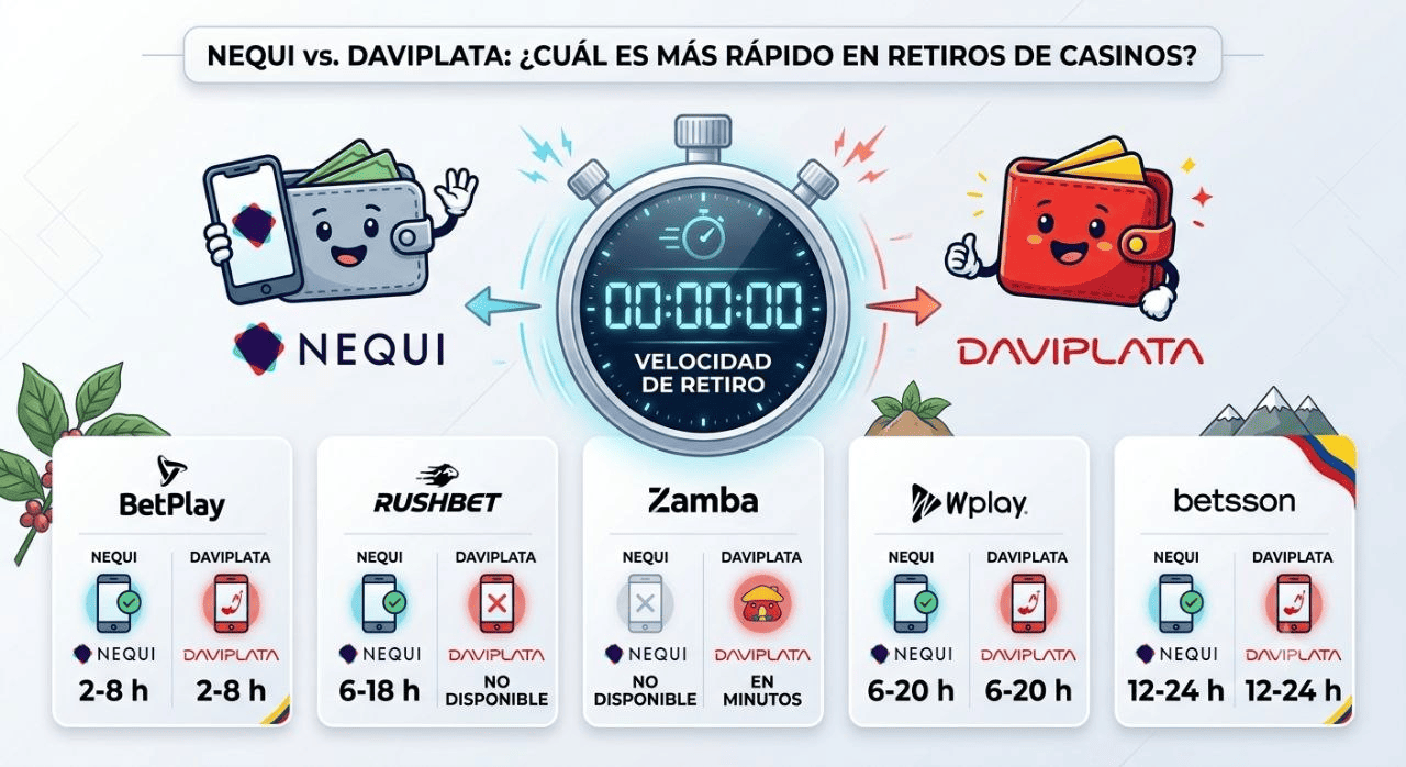Comparativa de velocidad de retiros entre Nequi y Daviplata en casinos colombianos
