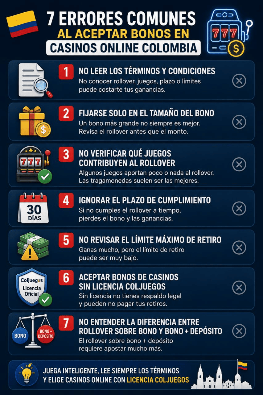 Checklist para detectar un bono justo en casinos: rollover 8x-15x, contribución clara, plazo 30 días, límite de retiro realista, términos en español