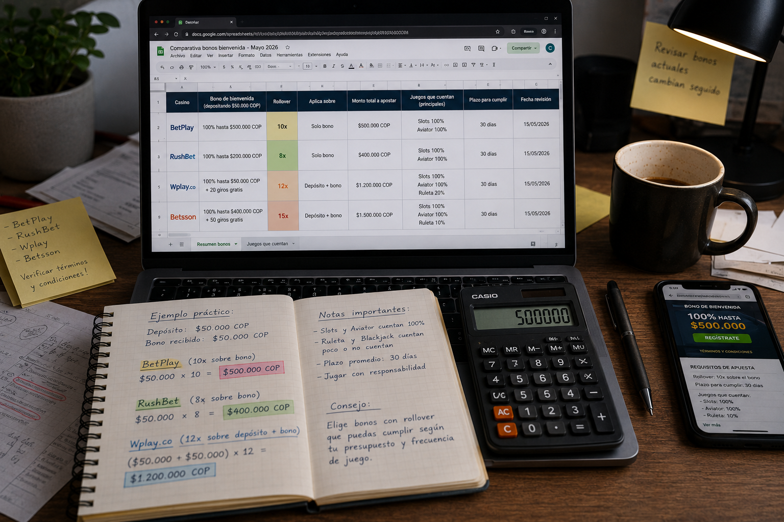 Nuestro equipo calculando rollovers en diferentes casinos