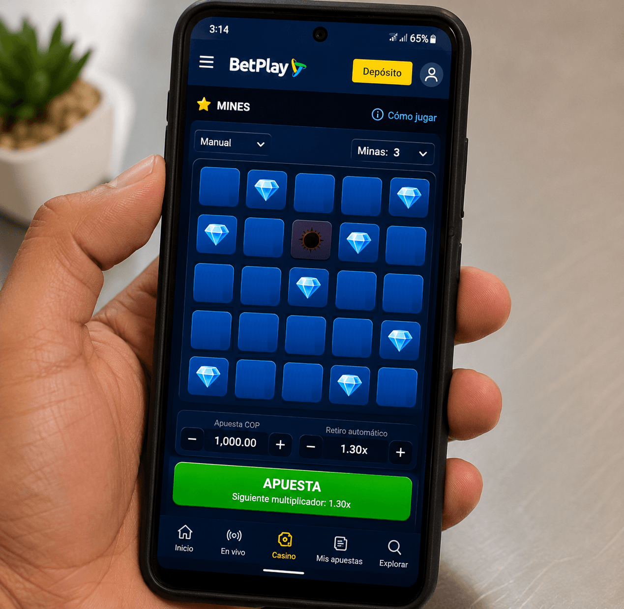 Mines desde móvil Android en BetPlay Colombia – captura de TurboGames
