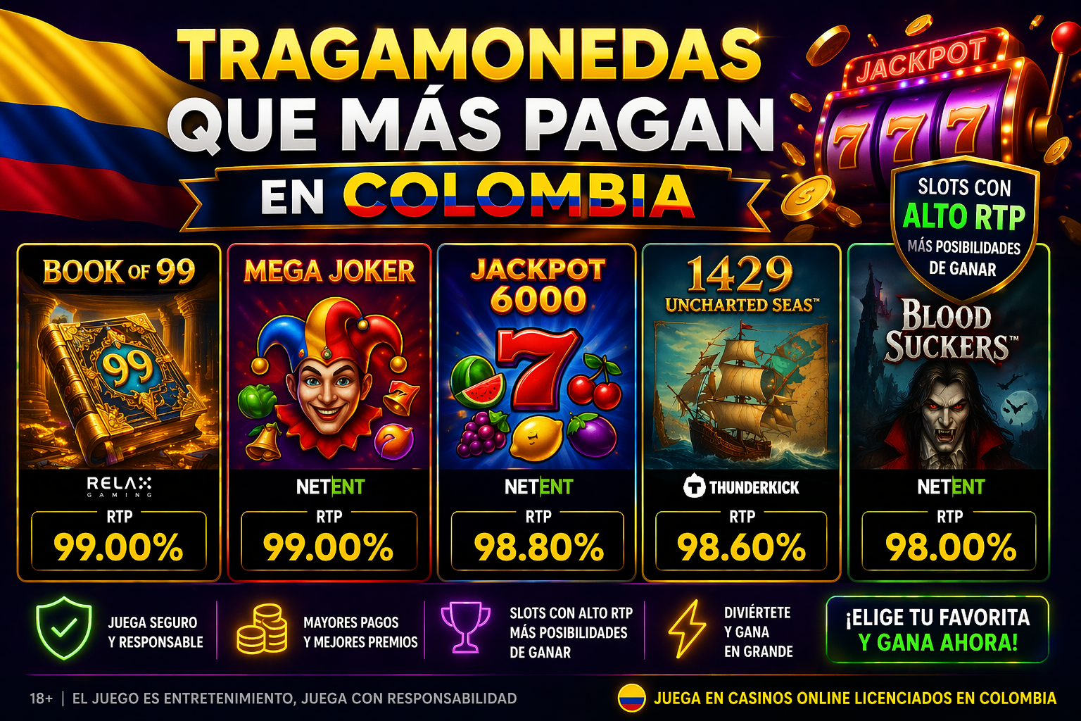 Tragamonedas que más pagan en Colombia